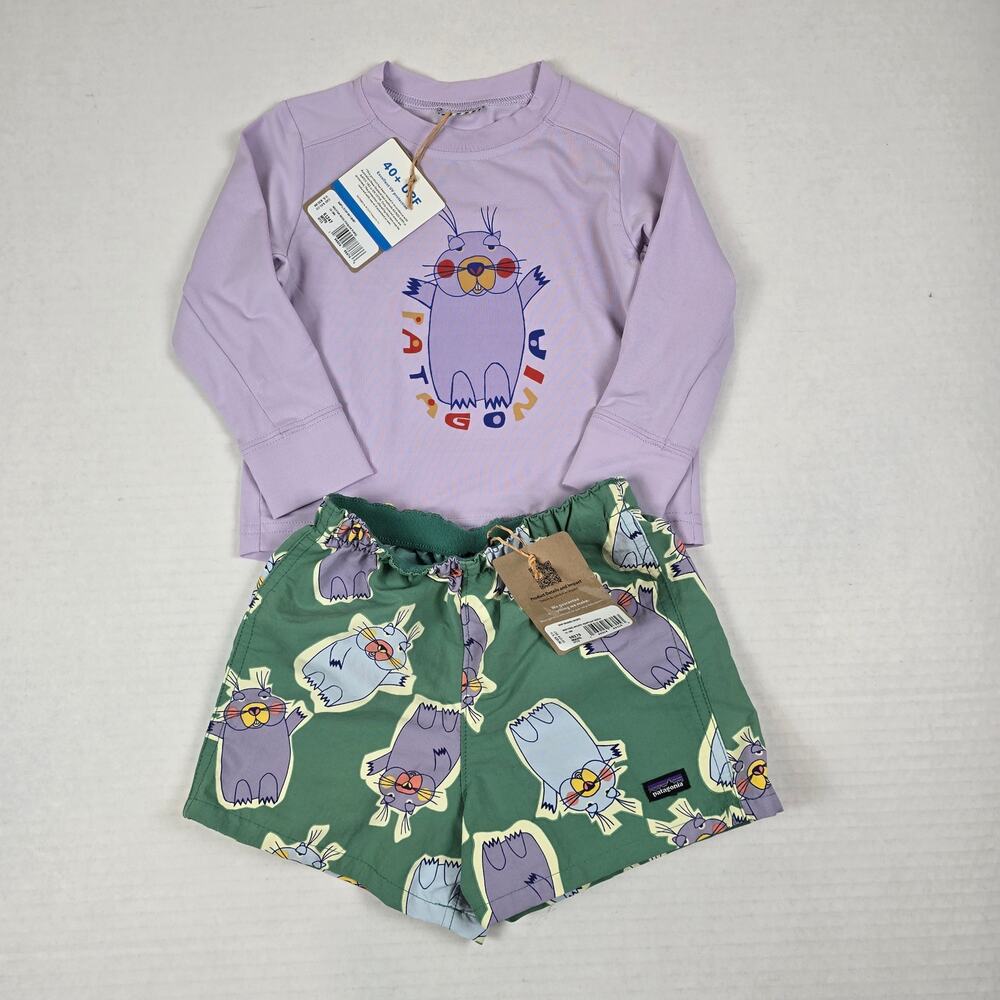 Patagonia Size 12/18m Baby Capilene Mountain Mood & Marching Around Short Set